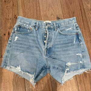 Agolde Women's Frayed Jean Shorts - Light Blue